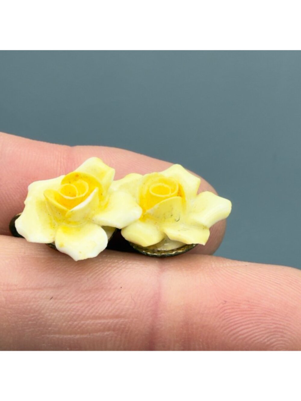 Vintage Denton England Blue Yellow Porcelain Flower Cluster Earrings Set of 2 - Picture 14 of 14